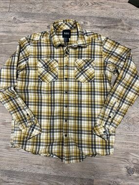 5.11 Tactical Men’s Yellow White and Brown Plaid Button-Down Shirt